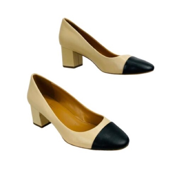 J.Crew Bryn Cap-Toe Leather Block Heel - Beige - Picture 8 of 9
